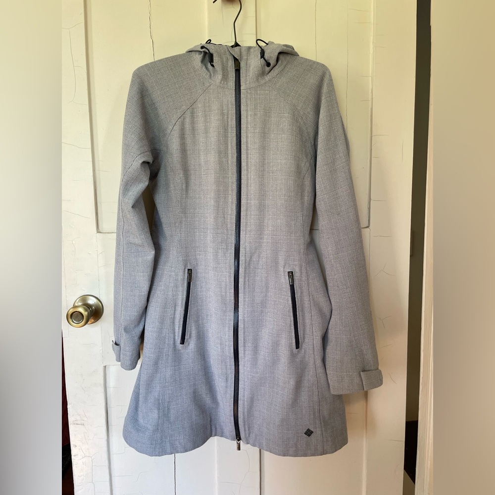 Columbia Light Gray Hooded Zip Trench Coat